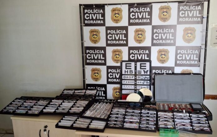 Armações de óculos apreendidas pela Polícia Civil – Foto: Divulgação/PCRR