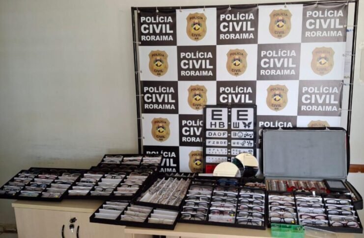 Armações de óculos apreendidas pela Polícia Civil – Foto: Divulgação/PCRR